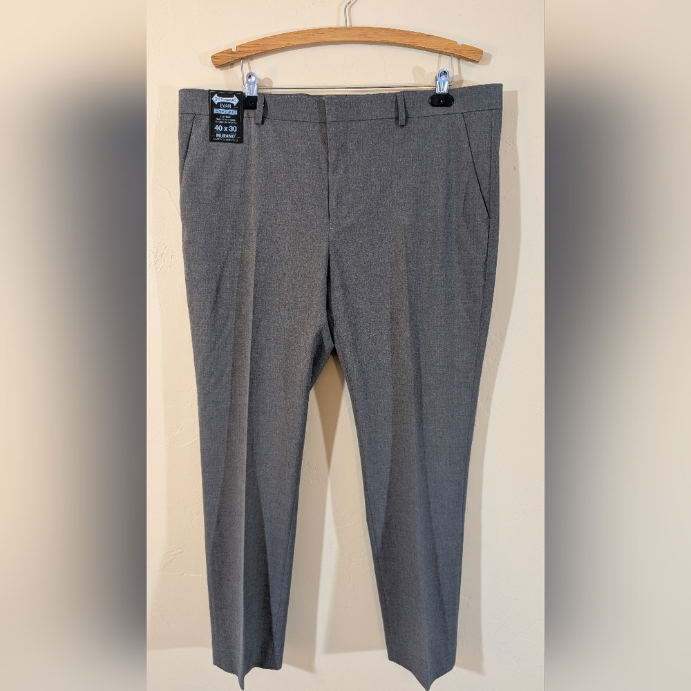 Murano Men's Evan Extra Slim Fit Flat Front Grey Chino Dress Pants Tapered 40x30